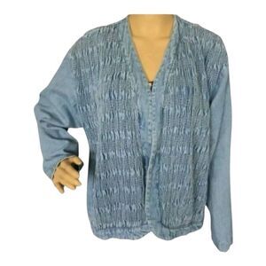 Vintage Saint Germain Paris Blazer Jacket Blue Denim Women Size L Open-Front
